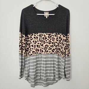 Leopard Print Color Block Long Sleeve Top